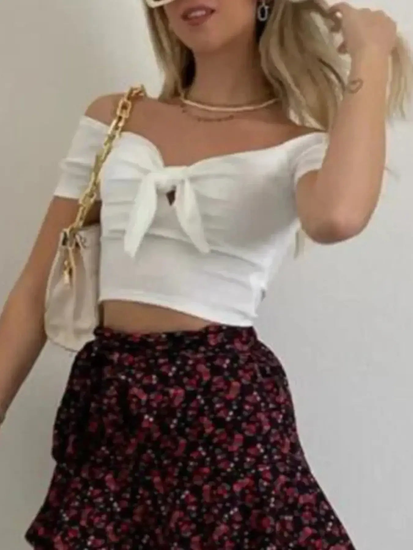 Off-Shoulder Bow-Tie Crop Top - Eaira