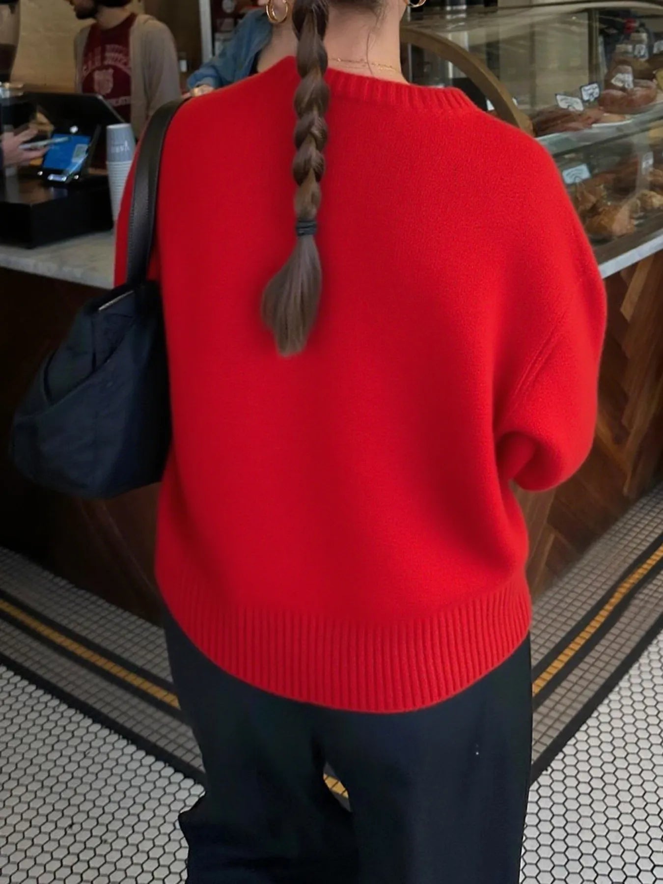 Ribbed Crewneck Drop Shoulder Sweater - Eaira