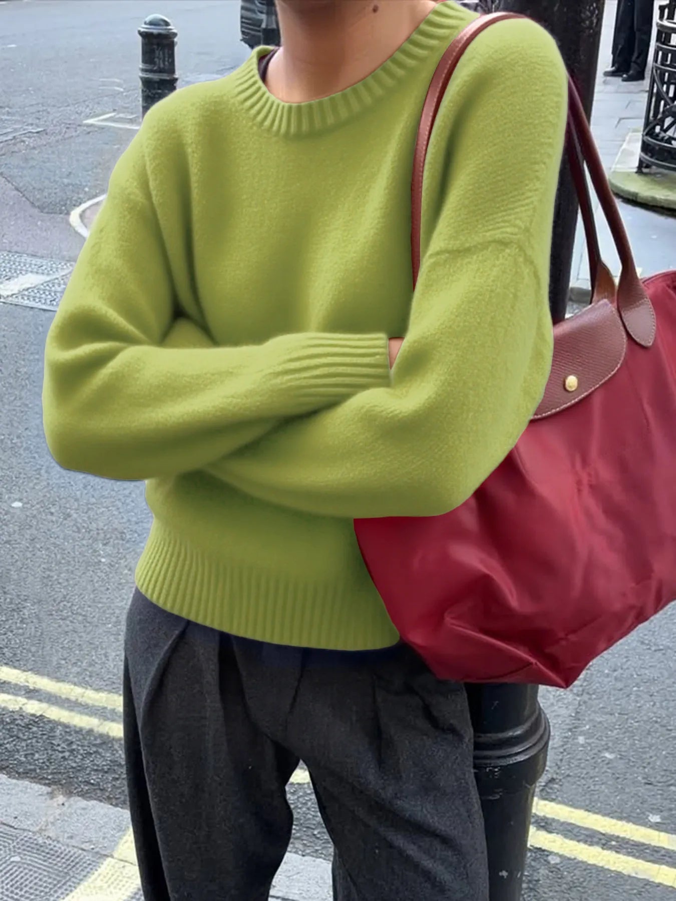Ribbed Crewneck Drop Shoulder Sweater - Eaira