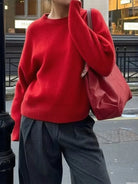 Ribbed Crewneck Drop Shoulder Sweater - Eaira