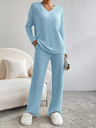 Ribbed Knit Long Sleeve Top and Pants Set - Eaira