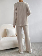 Ribbed Knit Long Sleeve Top and Pants Set - Eaira