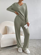 Ribbed Knit Long Sleeve Top and Pants Set - Eaira