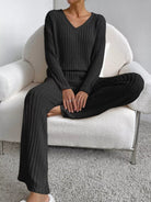 Ribbed Knit Long Sleeve Top and Pants Set - Eaira