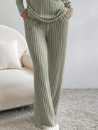 Ribbed Knit Long Sleeve Top and Pants Set - Eaira