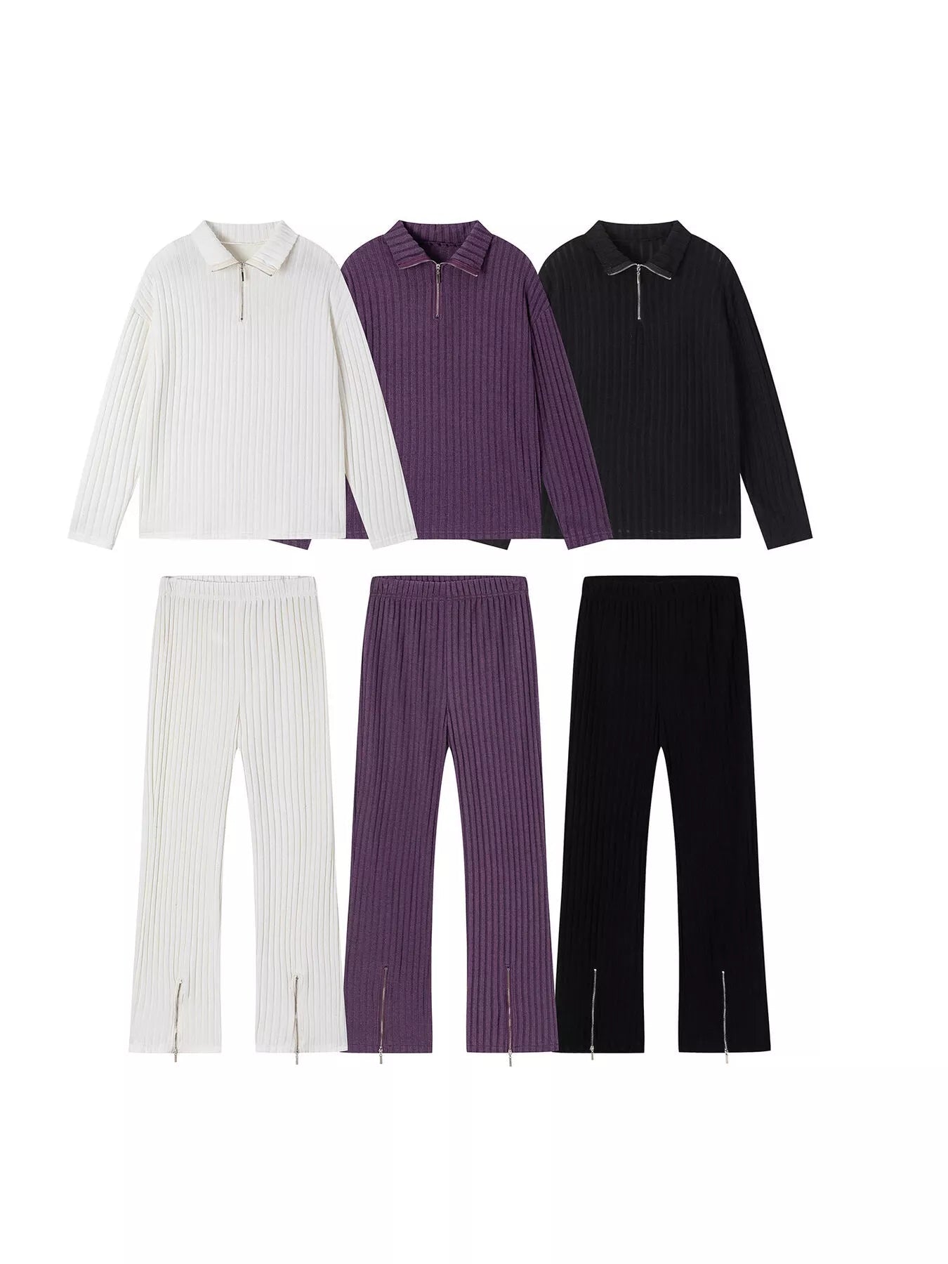 Ribbed Knit Top and Pants Set - Eaira