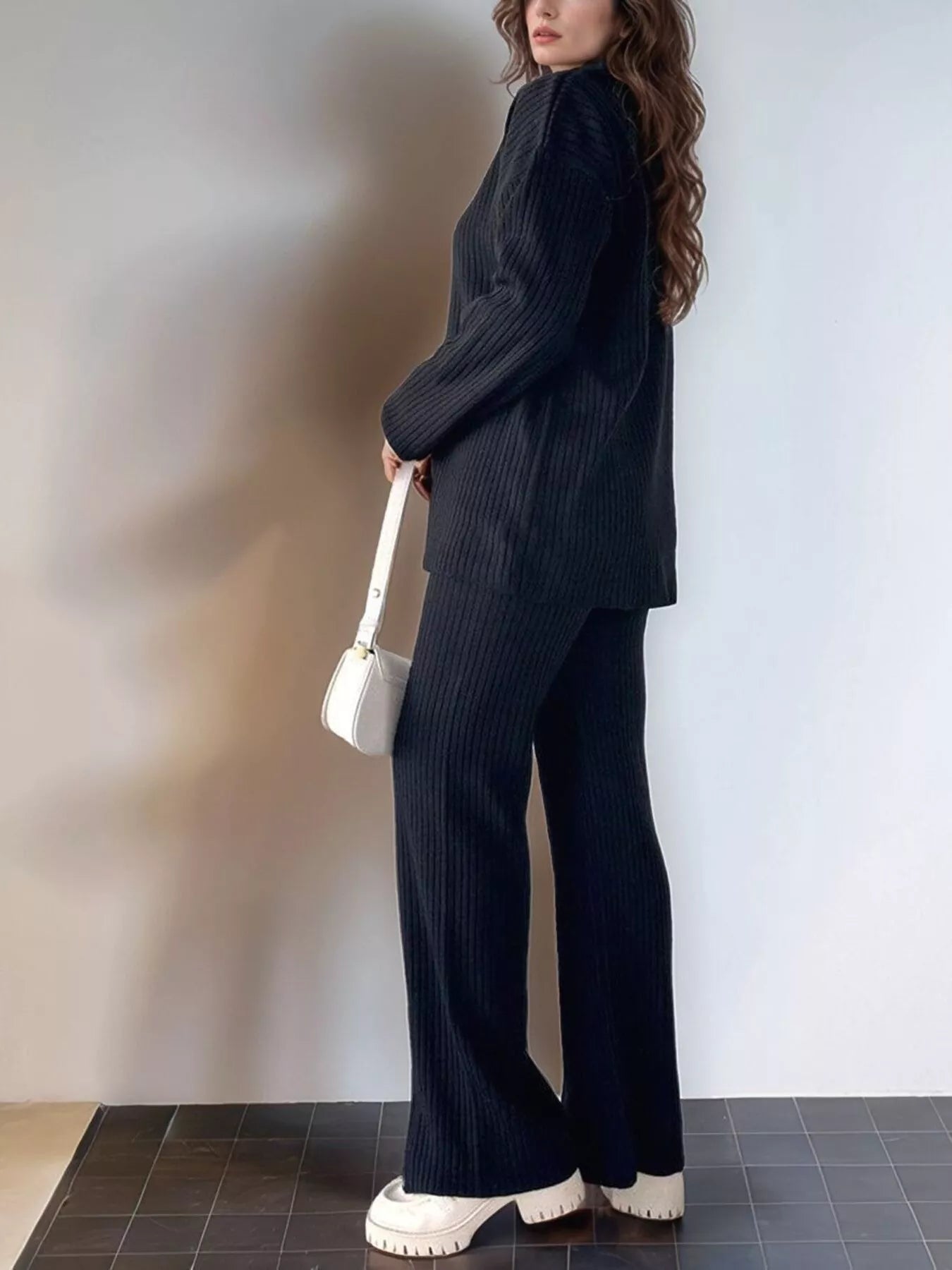 Ribbed Knit Top and Pants Set - Eaira
