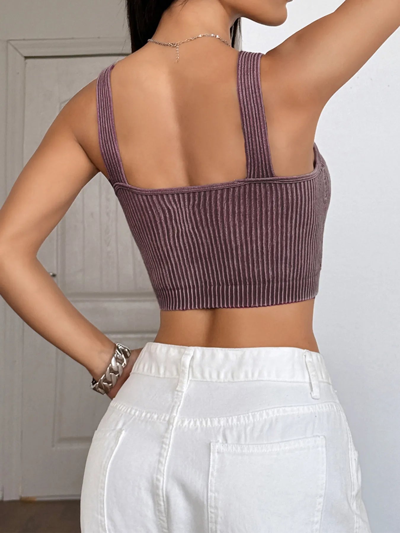 Ribbed Scoop Neck Crop Tank Top - Eaira