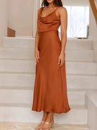 Satin Asymmetrical Midi Dress - Eaira