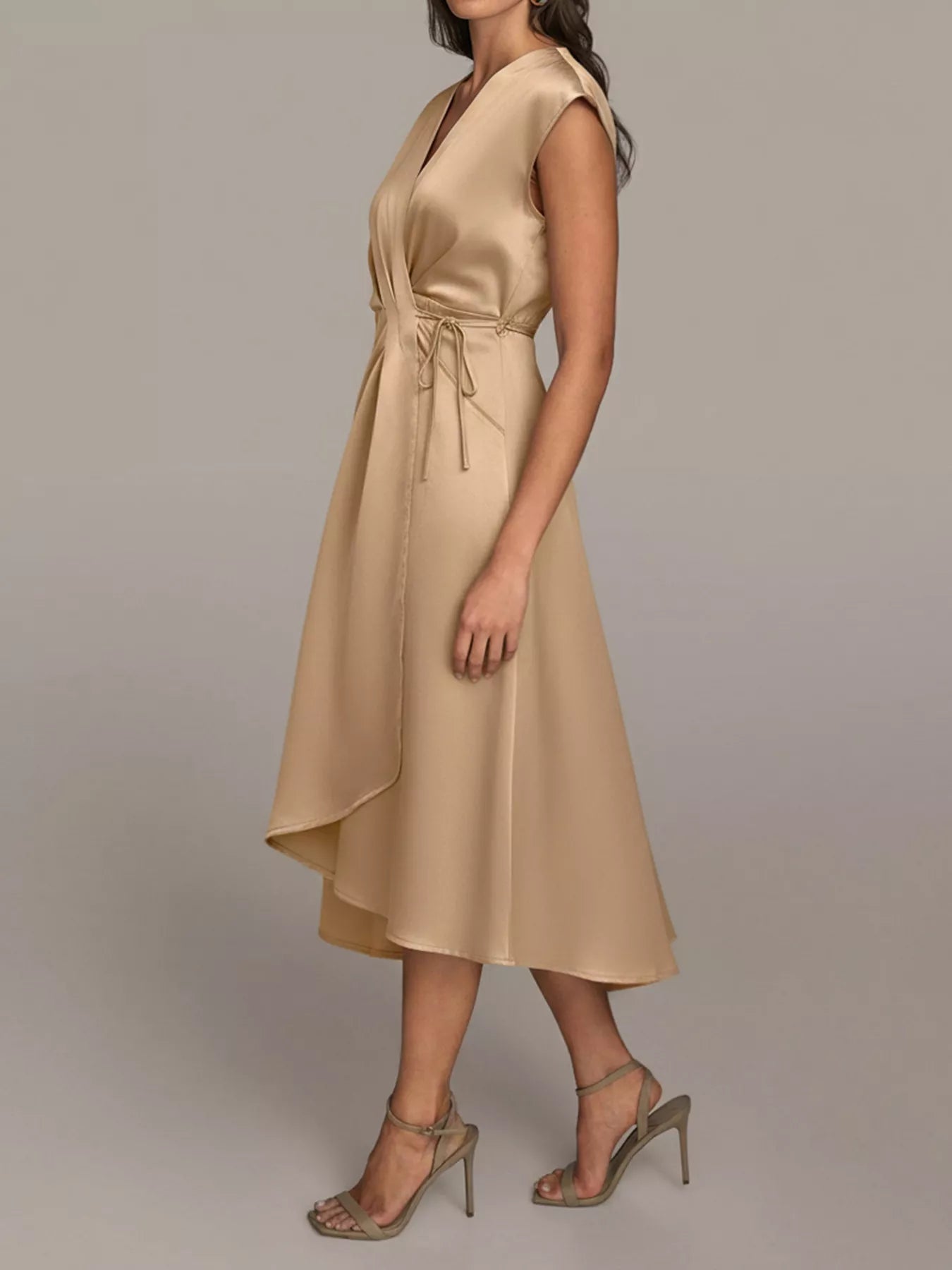 Satin Wrap Midi Dress with Pockets - Eaira