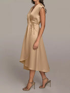 Satin Wrap Midi Dress with Pockets - Eaira