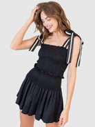 Smocked Tie Shoulder Top and Mini Skirt Set - Eaira