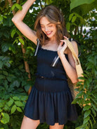 Smocked Tie Shoulder Top and Mini Skirt Set - Eaira