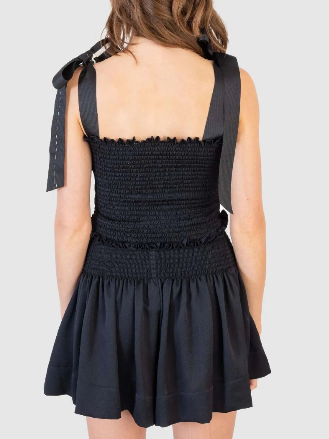 Smocked Tie Shoulder Top and Mini Skirt Set - Eaira