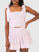 Smocked Tie Shoulder Top and Mini Skirt Set - Eaira