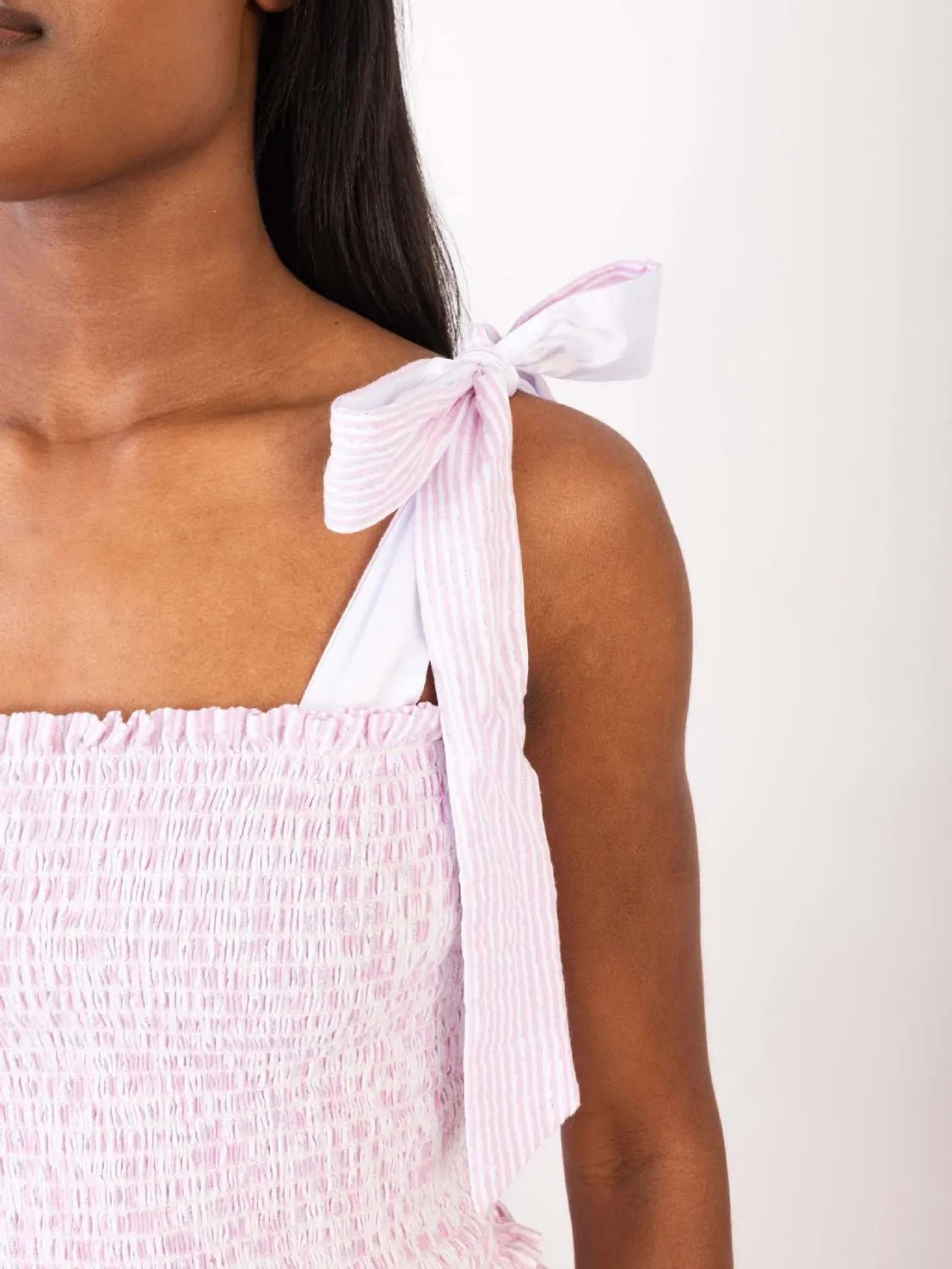 Smocked Tie Shoulder Top and Mini Skirt Set - Eaira