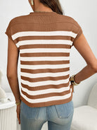 Striped Knit Pocket Detail Cap Sleeve Sweater - Eaira
