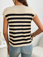 Striped Knit Pocket Detail Cap Sleeve Sweater - Eaira