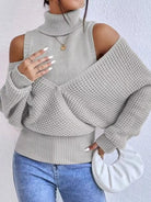 Waffle Knit Cold Shoulder Turtleneck Sweater - Eaira