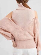 Waffle Knit Cold Shoulder Turtleneck Sweater - Eaira