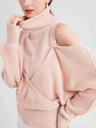 Waffle Knit Cold Shoulder Turtleneck Sweater - Eaira