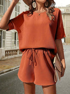 Waffle-Knit Half Sleeve Top and Shorts Set - Eaira
