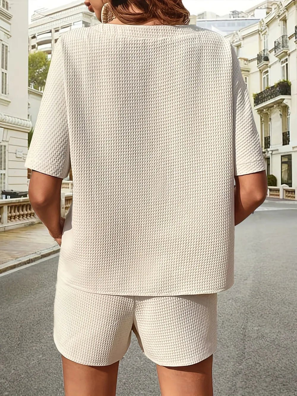 Waffle-Knit Half Sleeve Top and Shorts Set - Eaira