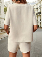 Waffle-Knit Half Sleeve Top and Shorts Set - Eaira