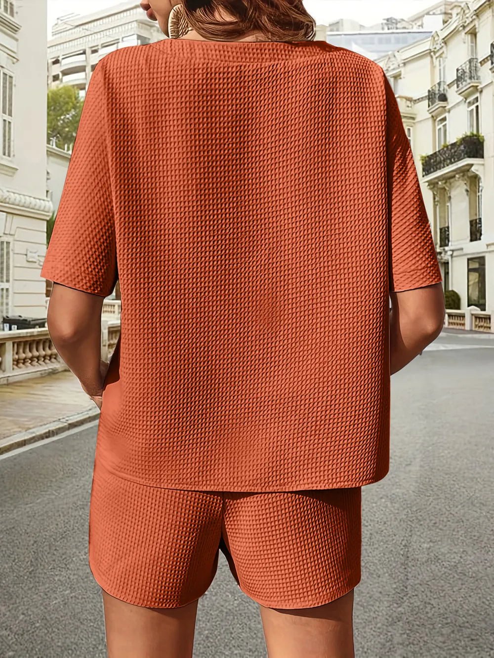 Waffle-Knit Half Sleeve Top and Shorts Set - Eaira