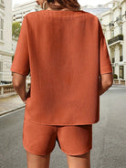 Waffle-Knit Half Sleeve Top and Shorts Set - Eaira