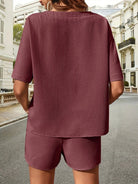 Waffle-Knit Half Sleeve Top and Shorts Set - Eaira