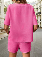 Waffle-Knit Half Sleeve Top and Shorts Set - Eaira