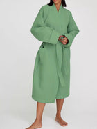 Waffle Knit Tie Waist Lounge Nightgown - Eaira