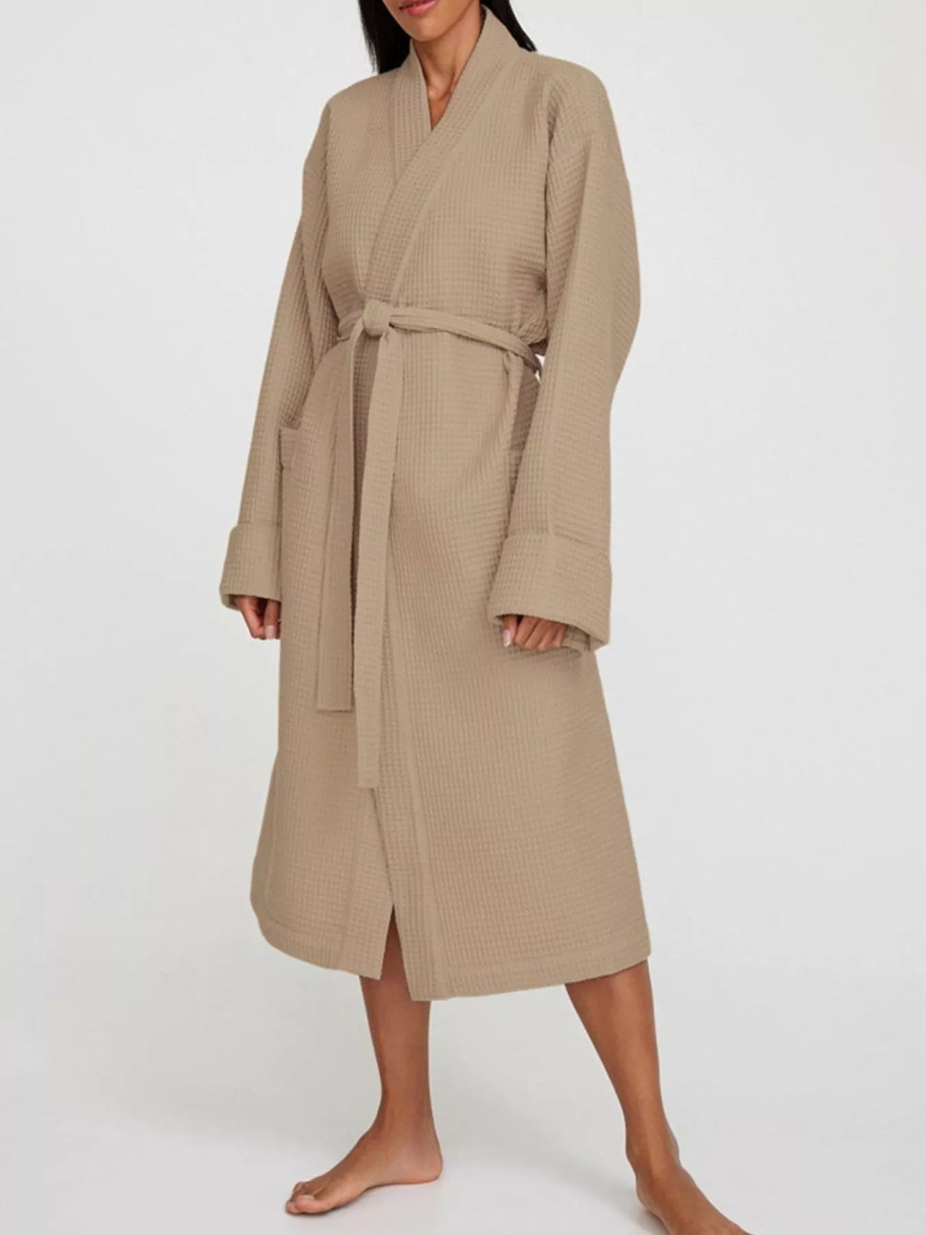 Waffle Knit Tie Waist Lounge Nightgown - Eaira