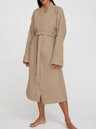 Waffle Knit Tie Waist Lounge Nightgown - Eaira