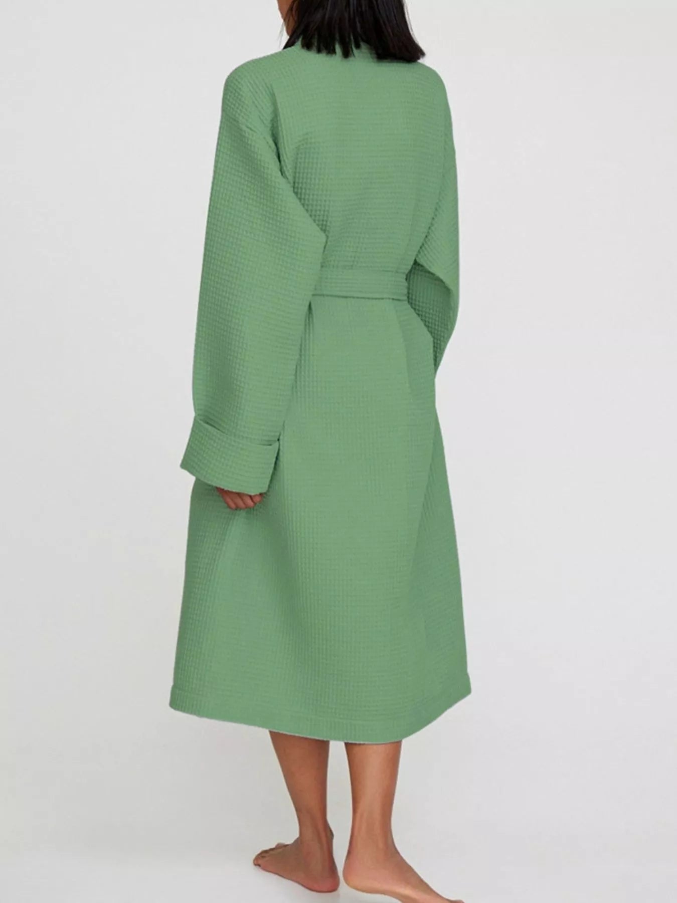 Waffle Knit Tie Waist Lounge Nightgown - Eaira