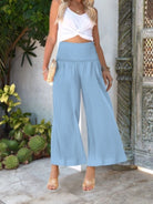 Wide-Leg Smocked Waist Pants - Eaira